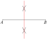 Linjestykket AB og den røde streken er midtnormalen.